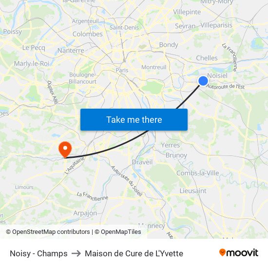 Noisy - Champs to Maison de Cure de L'Yvette map