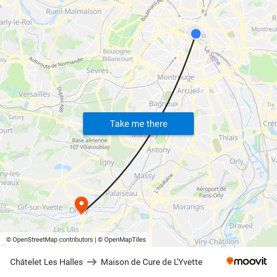 Châtelet Les Halles to Maison de Cure de L'Yvette map