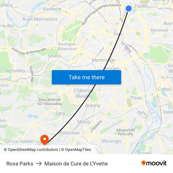 Rosa Parks to Maison de Cure de L'Yvette map