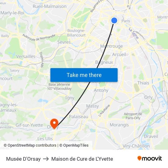 Musée D'Orsay to Maison de Cure de L'Yvette map