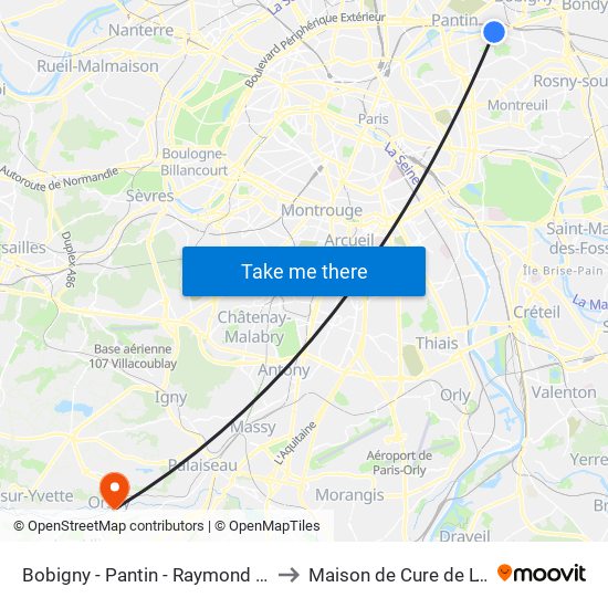 Bobigny - Pantin - Raymond Queneau to Maison de Cure de L'Yvette map