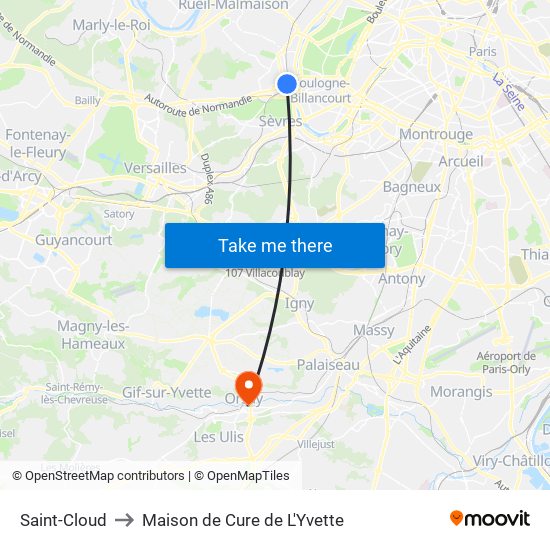 Saint-Cloud to Maison de Cure de L'Yvette map