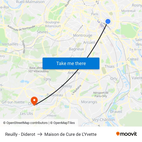 Reuilly - Diderot to Maison de Cure de L'Yvette map