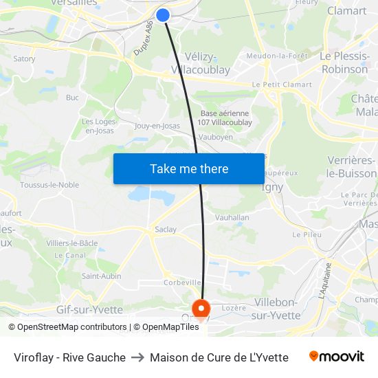 Viroflay - Rive Gauche to Maison de Cure de L'Yvette map