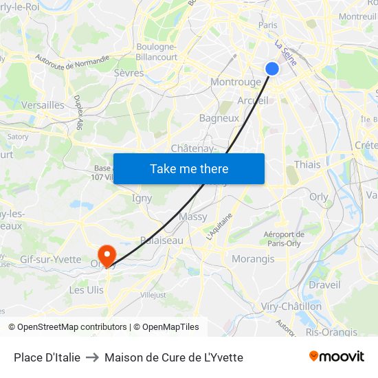 Place D'Italie to Maison de Cure de L'Yvette map