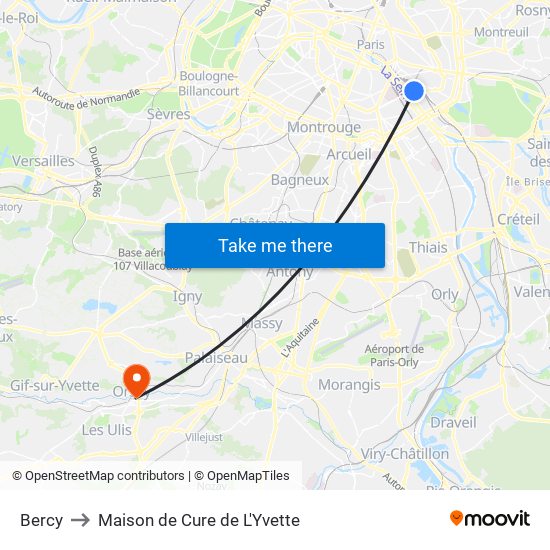 Bercy to Maison de Cure de L'Yvette map