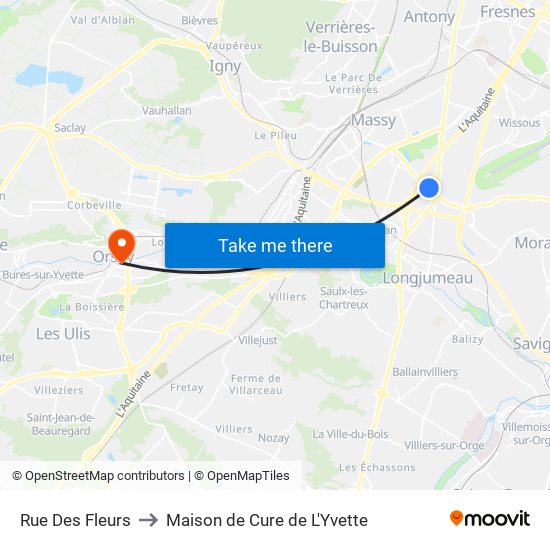 Rue Des Fleurs to Maison de Cure de L'Yvette map