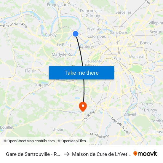 Gare de Sartrouville - RER to Maison de Cure de L'Yvette map
