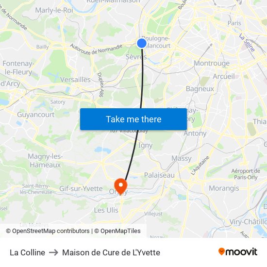La Colline to Maison de Cure de L'Yvette map