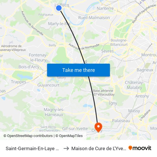 Saint-Germain-En-Laye RER to Maison de Cure de L'Yvette map
