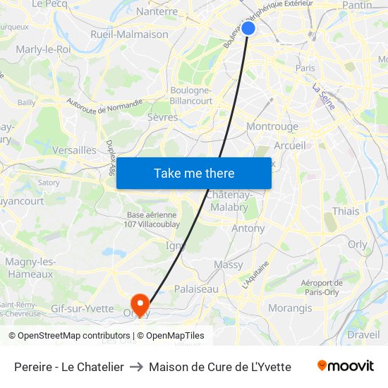 Pereire - Le Chatelier to Maison de Cure de L'Yvette map