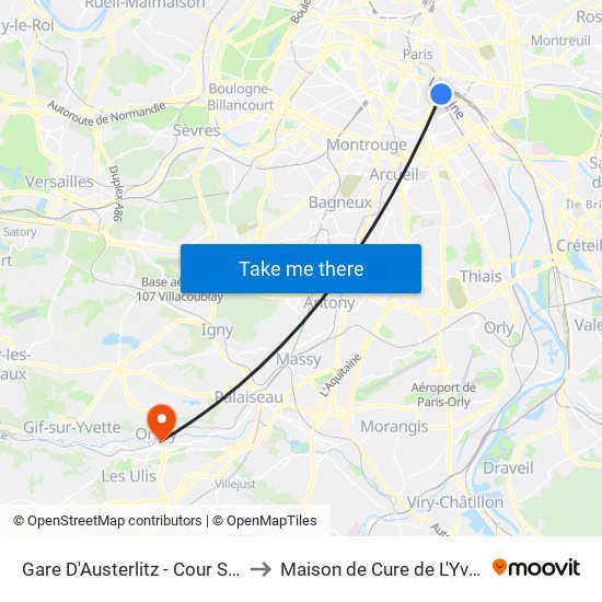 Gare D'Austerlitz - Cour Seine to Maison de Cure de L'Yvette map