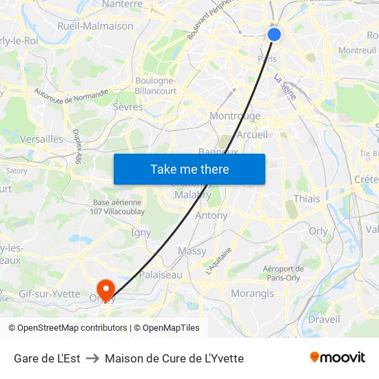 Gare de L'Est to Maison de Cure de L'Yvette map