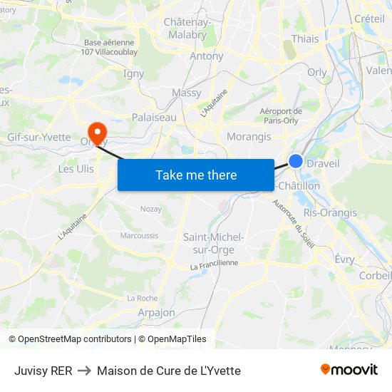 Juvisy RER to Maison de Cure de L'Yvette map