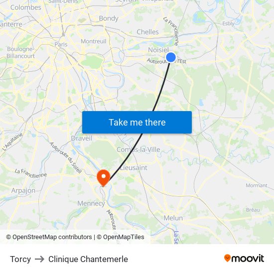 Torcy to Clinique Chantemerle map