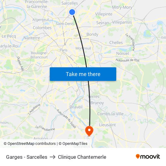 Garges - Sarcelles to Clinique Chantemerle map
