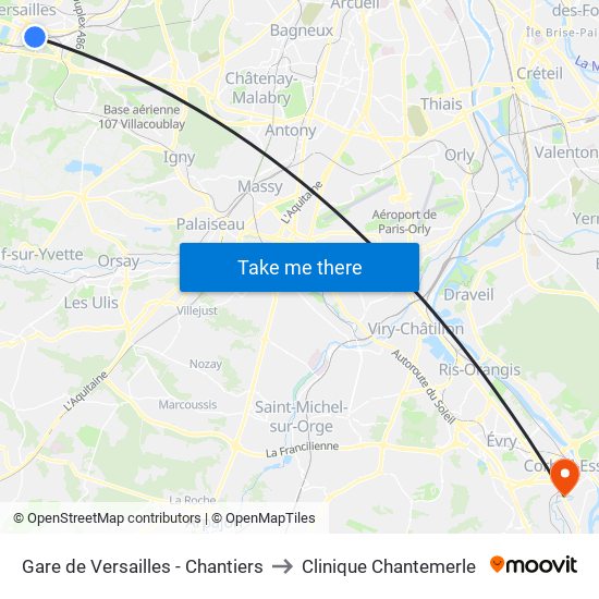 Gare de Versailles - Chantiers to Clinique Chantemerle map