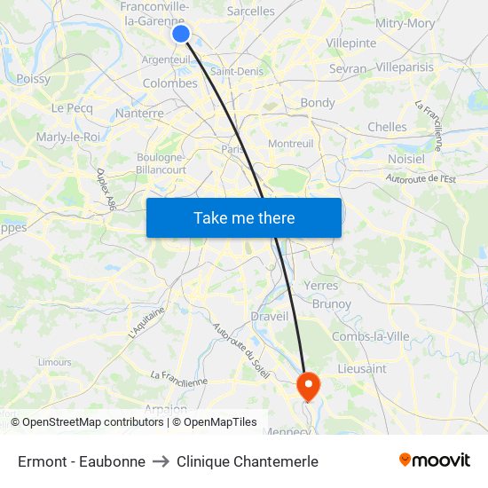 Ermont - Eaubonne to Clinique Chantemerle map