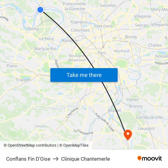 Conflans Fin D'Oise to Clinique Chantemerle map