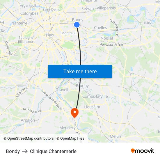 Bondy to Clinique Chantemerle map