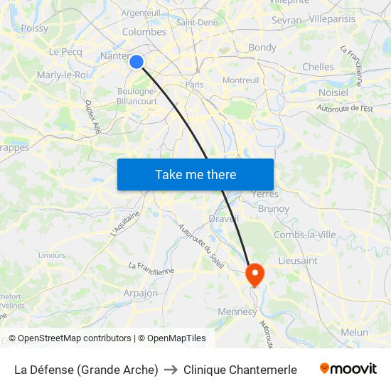 La Défense (Grande Arche) to Clinique Chantemerle map