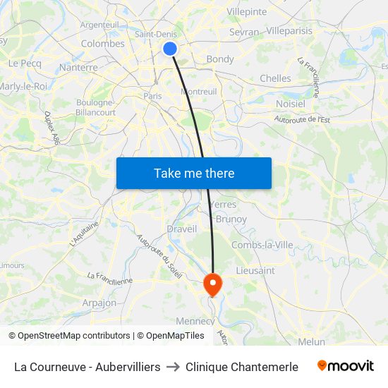La Courneuve - Aubervilliers to Clinique Chantemerle map