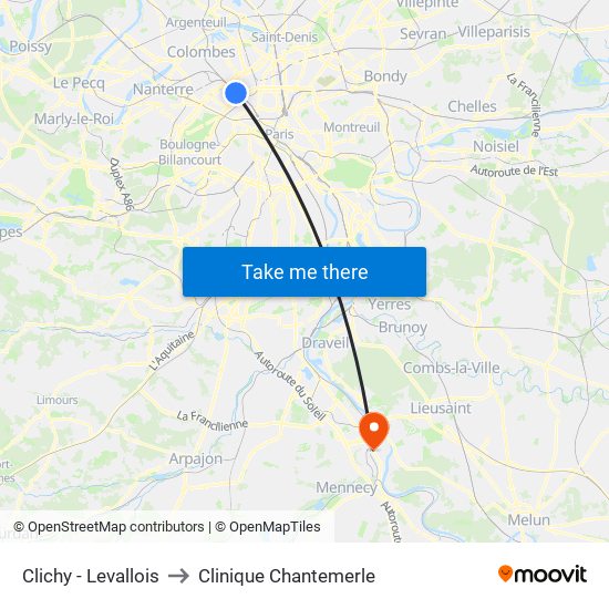 Clichy - Levallois to Clinique Chantemerle map