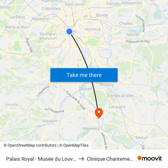 Palais Royal - Musée du Louvre to Clinique Chantemerle map