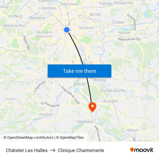 Châtelet Les Halles to Clinique Chantemerle map
