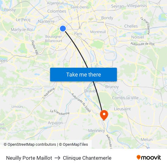 Neuilly Porte Maillot to Clinique Chantemerle map