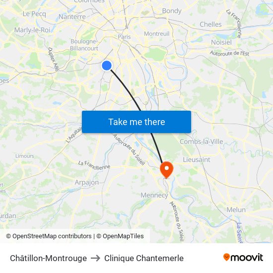 Châtillon-Montrouge to Clinique Chantemerle map