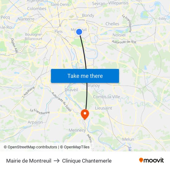 Mairie de Montreuil to Clinique Chantemerle map