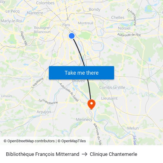 Bibliothèque François Mitterrand to Clinique Chantemerle map