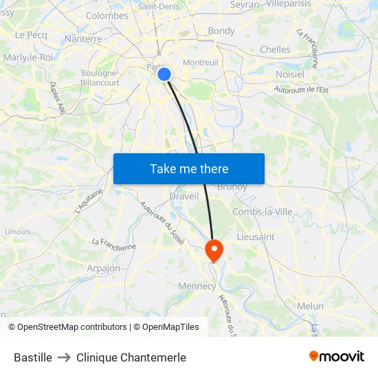 Bastille to Clinique Chantemerle map