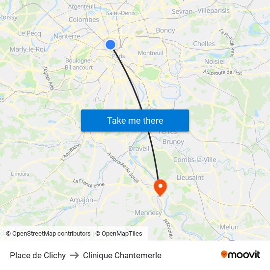 Place de Clichy to Clinique Chantemerle map