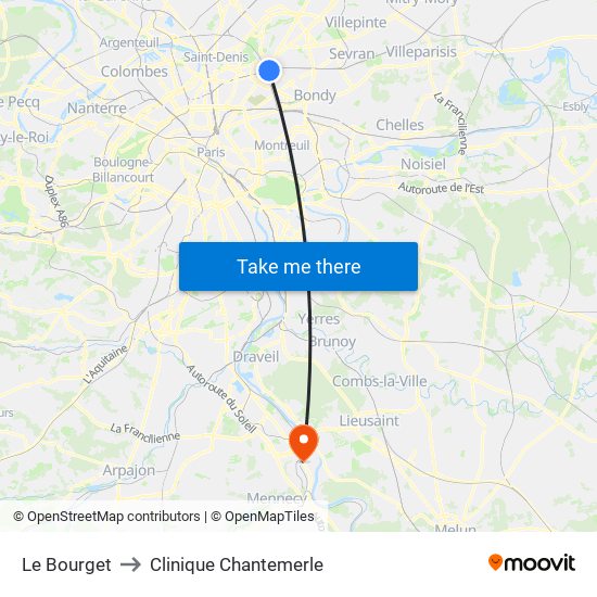 Le Bourget to Clinique Chantemerle map