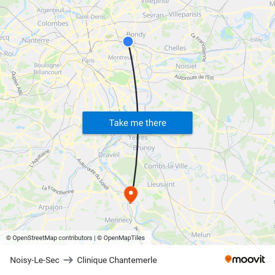 Noisy-Le-Sec to Clinique Chantemerle map