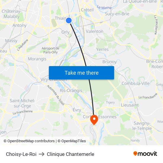 Choisy-Le-Roi to Clinique Chantemerle map