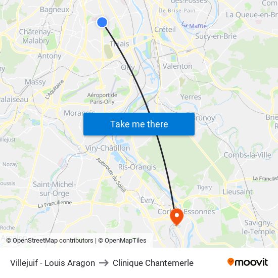 Villejuif - Louis Aragon to Clinique Chantemerle map