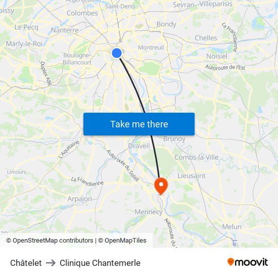 Châtelet to Clinique Chantemerle map