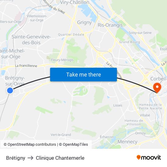 Brétigny to Clinique Chantemerle map