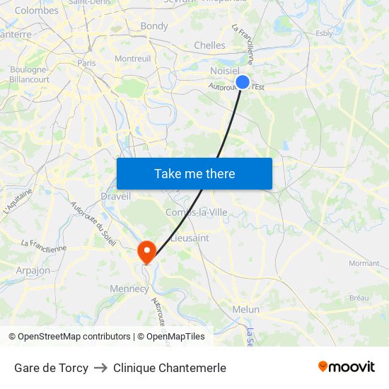 Gare de Torcy to Clinique Chantemerle map