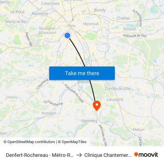 Denfert-Rochereau - Métro-Rer to Clinique Chantemerle map