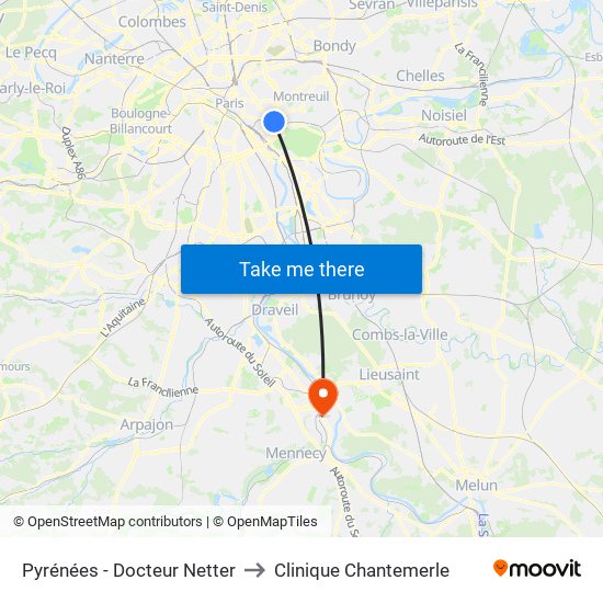 Pyrénées - Docteur Netter to Clinique Chantemerle map