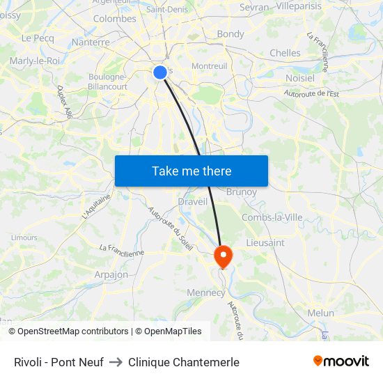 Rivoli - Pont Neuf to Clinique Chantemerle map