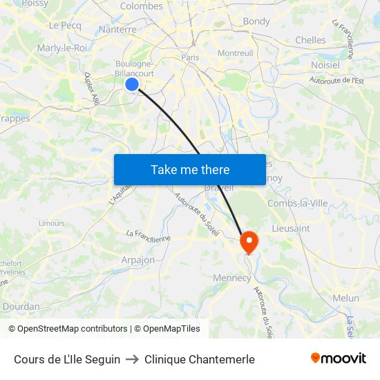 Cours de L'Ile Seguin to Clinique Chantemerle map