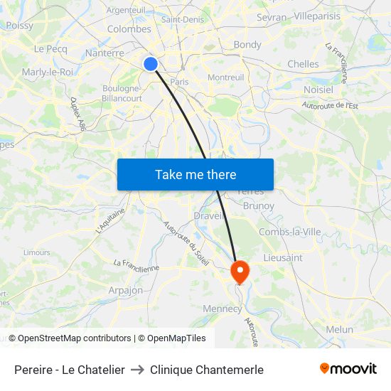 Pereire - Le Chatelier to Clinique Chantemerle map