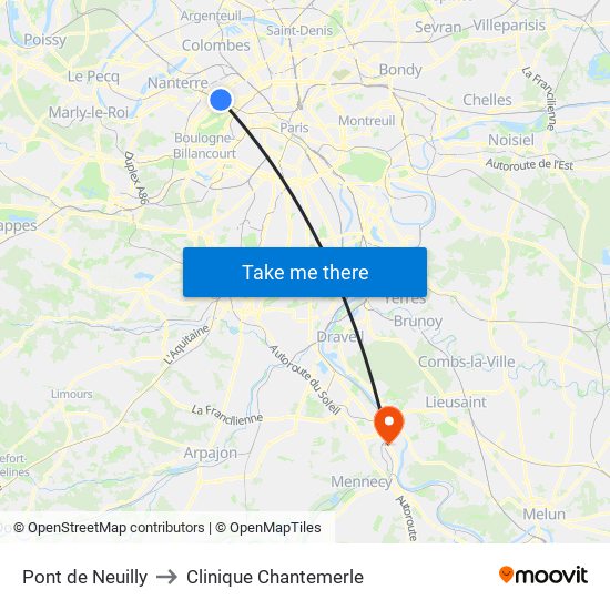 Pont de Neuilly to Clinique Chantemerle map