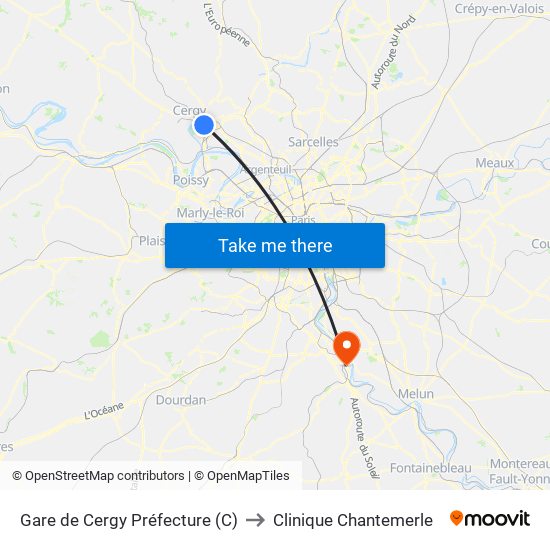 Gare de Cergy Préfecture (C) to Clinique Chantemerle map