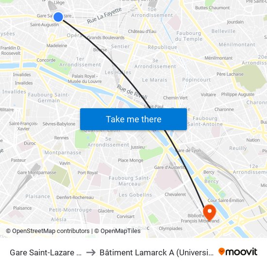 Gare Saint-Lazare – Havre to Bâtiment Lamarck A (Université de Paris) map